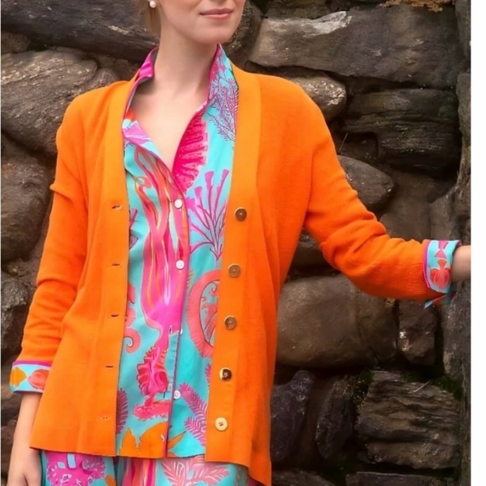 Gretchen Scott Bright Orange Button-Front Cardigan